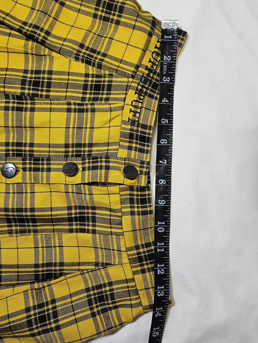 Harry Potter Hufflepuff Plaid Pleated Skirt NWT Yellow Black Button Front Size S - Picture 7 of 8